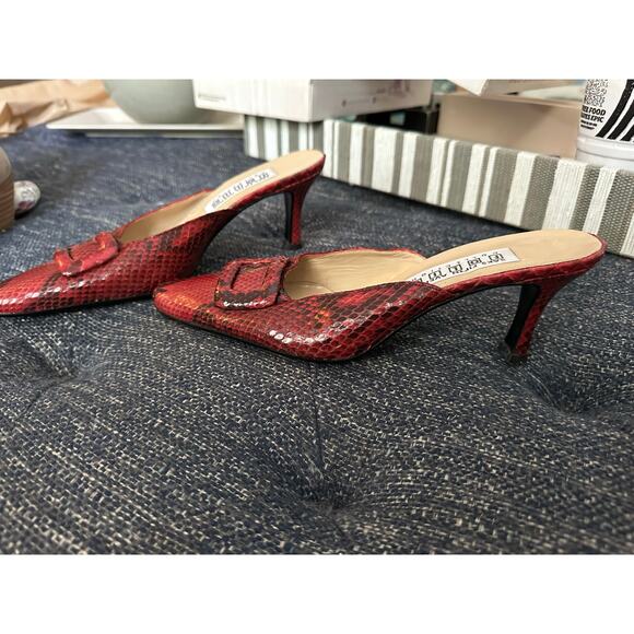 Vintage Leather Saks Fifth Avenue Folio Collection Red Snakeskin Buckle Mules - Picture 3 of 5